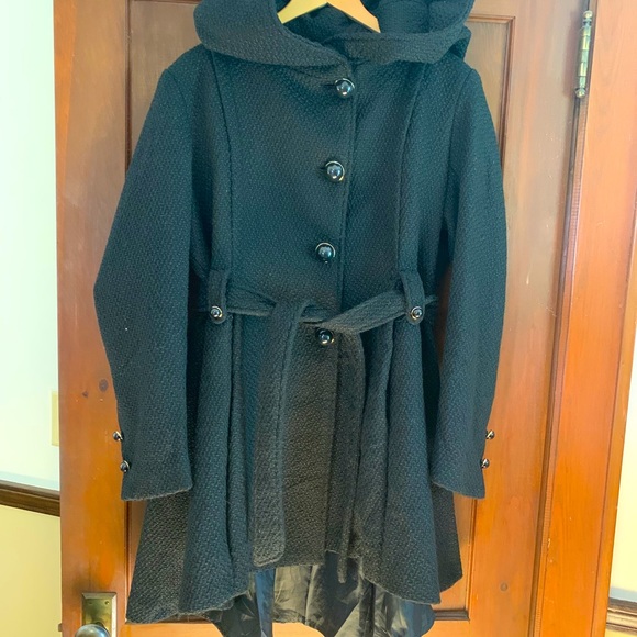 Hooded Wool Coat With Belt 